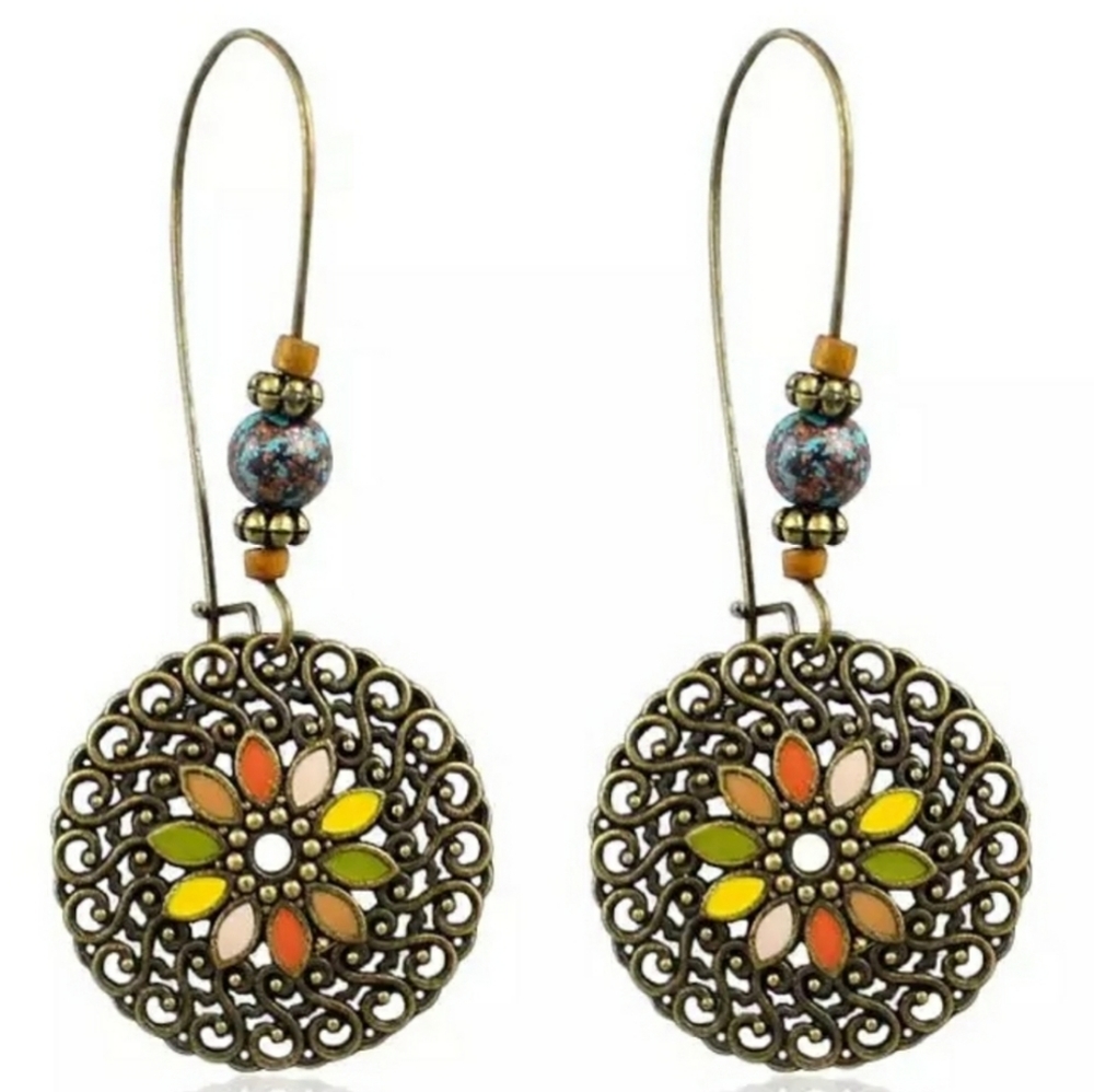 Medallion Pastel Spiral Multicolored Earrings - Picture 2 of 4